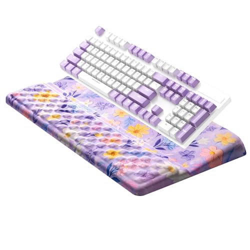 Ospelelf Keyboard Wrist Rest, Ergonomic Memory Foam Wrist Support for Typing & Gaming, Tilted Keyboard Stand Pad, Relief for Wrist Pain, Aesthetic Desk Accessories for Office, Purple Flower - color: Purple Flower