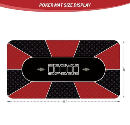 nuveti Poker Mat - 55 x 28inch Non-Slip Poker Table Game Mat - Portable Rubber Waterproof Poker mat for Table 6-8 Player Card Game Anti-Slip Rubber Poker Table Top Layout - color: 55 X 28 Inch Rectangular-red