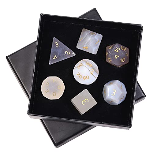 mookaitedecor 7 PCS Grey Agate Stone DND Dice Set for RPG MTG Table Games | Crystal DND Dice, Role Playing Dice, Dungeons and Dragons, Polished Tumbled Stones, Home Decoration - color: Grey