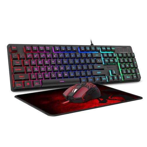 Redragon S107 Gaming Keyboard and Mouse, RGB Gaming Keyboard and 3200 DPI Mouse Combo with Large Mouse Pad, 25-Key Anti-Ghosting, Mechanical Feeling Keyboard, Plug & Play to PC, Laptop - color: Black-NewVison
