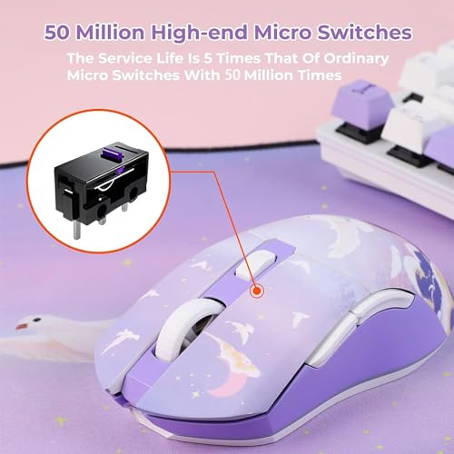 DAREU Wireless Gaming Mouse with Charging Dock Rechargeable RGB,12K DPI,6 Programmable Buttons High-Precision Sensor [300IPS] [1000Hz] for PC Notebook Mac - color: Dream Purple & Charging Dock