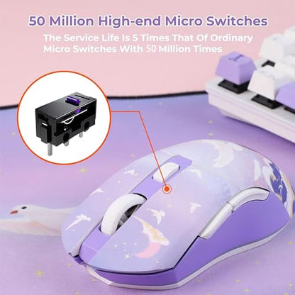 DAREU Wireless Gaming Mouse with Charging Dock Rechargeable RGB,12K DPI,6 Programmable Buttons High-Precision Sensor [300IPS] [1000Hz] for PC Notebook Mac - color: Dream Purple & Charging Dock
