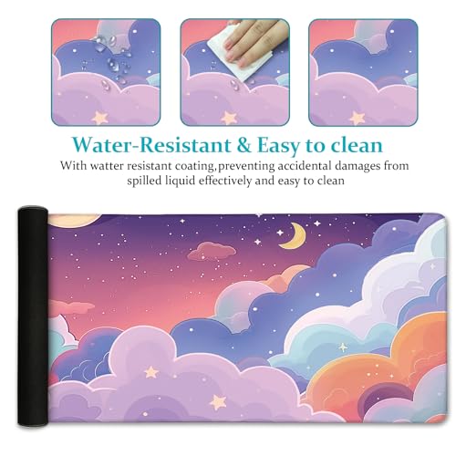 LIMKRIAN Purple Cloud Mouse Pad Kawaii Large Desk Mat, 31.5x11.8 in | Stitched Edges, Non-Slip, Mouse Pads for Gaming Computer Laptop, Desk Matt for Desktop, Cute Office Desk Accessories - color: Anime Purple Clouds