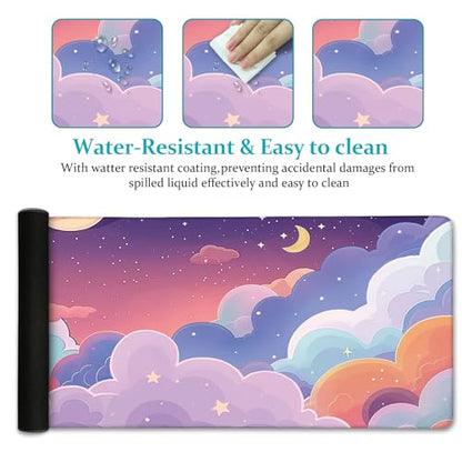 LIMKRIAN Purple Cloud Mouse Pad Kawaii Large Desk Mat, 31.5x11.8 in | Stitched Edges, Non-Slip, Mouse Pads for Gaming Computer Laptop, Desk Matt for Desktop, Cute Office Desk Accessories - color: Anime Purple Clouds