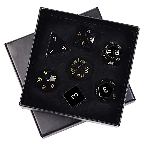 mookaitedecor 7 PCS Obsidian Stone DND Dice Set for RPG MTG Table Games | Crystal DND Dice, Role Playing Dice, Dungeons and Dragons, Polished Tumbled Stones, Home Decoration - color: #2-black