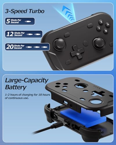 XPT Portable Mini Controller for Switch 2/1, PC, iOS, Android,Steam Deck | 5.0 Wireless Bluetooth,Wired Gamepad, Liftable Joystick, 1000Hz Polling Rate,Turbo, 6-Axis Gyro, HD Vibration,Wake-Up(Black) - color: black