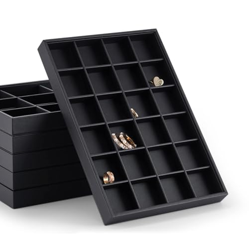 Oirlv Leather Jewelry Display Tray Black | Black Leather Exterior, Soft Velvet Lining, 13.78"X9.45"X1.18" Tray, Versatile Storage for Rings/Earrings/Necklaces - style: P01701