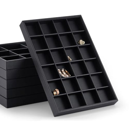 Oirlv Leather Jewelry Display Tray Black | Black Leather Exterior, Soft Velvet Lining, 13.78"X9.45"X1.18" Tray, Versatile Storage for Rings/Earrings/Necklaces - style: P01701
