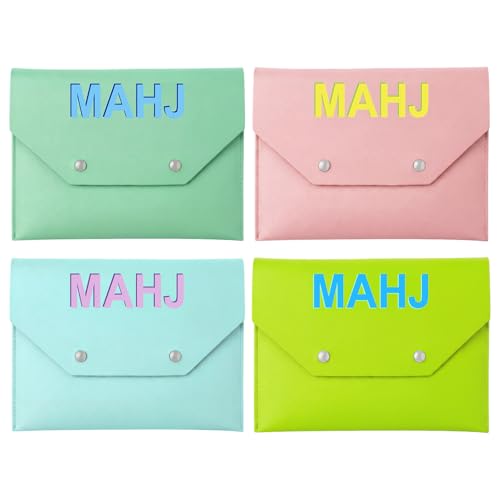 Leather Mahjong Card Holder Clutch Card Pouch Mahjong Accessory 8x6inch Protective Cover Case with Secure Closure Ideal Gift for Lover Playing Game Night(4 Pcs,Turquoise,Pink, Blue,Green) - color: Turquoise,pink, Blue,green