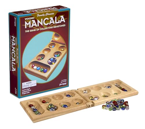 Pressman Mancala Board Game | Fun Classic Table for Adults & Kids | Includes 48 Glass Mancala Stones and Wood Hinged Playing Board | 2 Players, Ages 6+ - size: 1 pack