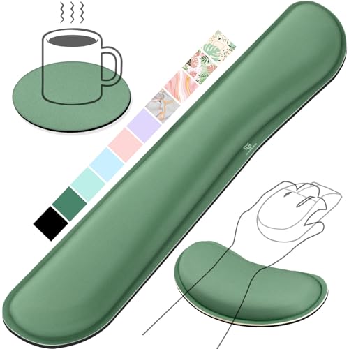 Gimars Upgrade Enlarge Silky and Superfine Fabric Gel Memory Foam Keyboard Wrist Rest Set, Ergonomic Keyboard Mouse Wrist Support for Typing Pain Relief, Comfort for Office, Gaming, Computer - color: Dark Green, size: 3-piece set (keyboard rest+mouse rest