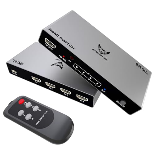8K HDMI 2.1 Switch 4 in 1 Out 4K 120Hz Selector PS5 Xbox PC | 8K@60Hz VRR & Dolby Vision support with wireless IR remote & aluminum alloy body - size: 4x1 8K@60HZ