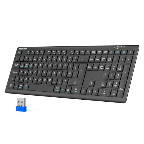 TECKNET Bluetooth Keyboard Rechargeable 4-Device (2.4G+BT) | Multi-device Free Switching, Ultra-Slim, Numeric Keypad, Quiet Full Size Wireless Keyboard for PC/Laptop/Smart TV/Phone - color: Black