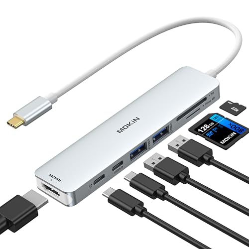 USB C Hub HDMI Adapter for MacBook Pro/Air, MOKiN 7 in 1 USB C Dongle with HDMI - color: Silver