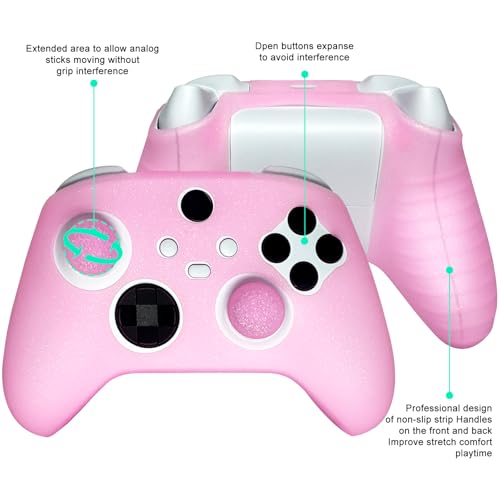 Pink Glitter Anti-Slip Protective Silicone Cover Skin Grips for Xbox Series X/S Controller,8 PCS Glitter Thumb Grips Caps and 2 Grips Caps. - color: Glitter Pink