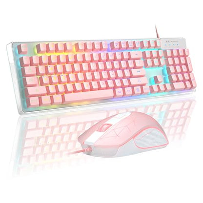 Gaming Keyboard and Mouse Combo, K1 RGB LED Backlit Keyboard with 104 Keys Computer PC Gaming Keyboard for PC/Laptop (Pink) - color: K1 pink