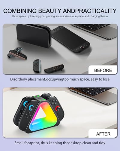 Charging Station for Nintendo Switch 2 Joy Con, Dock for Joy Con Dual-Direction Magnetic Fast Charging Station with 7 Light Modes, Extended Controller Charger Stand for Nintendo Switch 2 Accessories