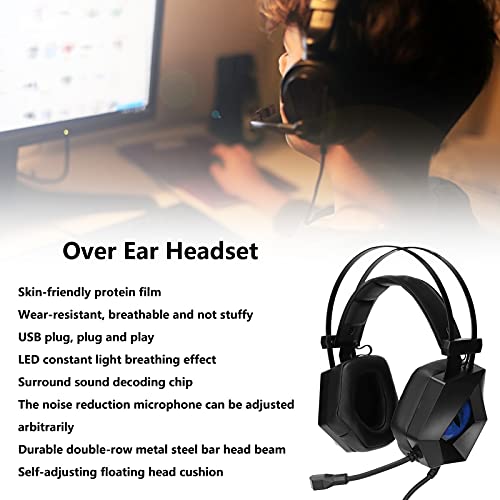 Wired Competitive Gaming Headset Noise Cancelling Over Ear Stereo Headphones for PC with LED Light