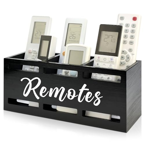 Hilislog TV Remote Holder Wall Mount Remote Control Holders for Bed Wood Bedside Organizer Table Caddy Controller Holder Wall Mount Remote Controls Box Remotes Storage Black Caddies with 3 Slots - color: Black, size: 3 Slot