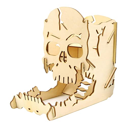 Unique Skeleton Style RPG Dice Tray Modular Dice Tumbler Box for Board Games & D&D, Wooden Carving Roll Holder Castle Dragon Design Gaming Accessories