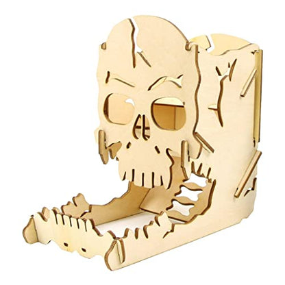 Unique Skeleton Style RPG Dice Tray Modular Dice Tumbler Box for Board Games & D&D, Wooden Carving Roll Holder Castle Dragon Design Gaming Accessories