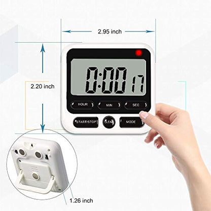 Digital Kitchen Timer with Mute/Loud Alarm Switch ON/Off Switch, 12 Hour Clock & Alarm, Strong Magnet and Simple Operation, Count Up & Count Down for Kids Teachers Cooking, Large LCD Display (Black) - color: Black