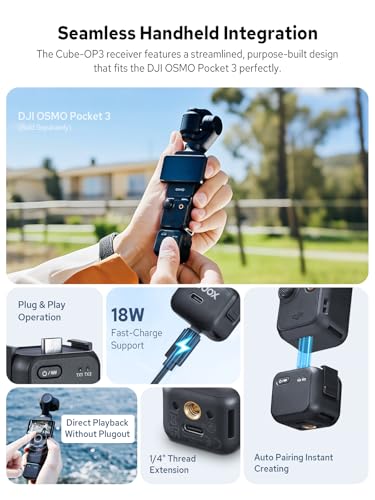 GODOX Cube-OP3 Wireless Lavalier Microphone System | 48kHz 24비트 고해상도, 소음 감소, 18W 고속 충전, DJI Osmo 포켓 1.114m 범위, USB-C TX 및 RX 카메라 폰 PC용