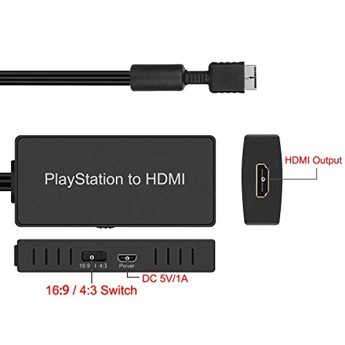 Y.D.F PS2 to HDMI Adapter PS2 HD-Link Cable Converter Support 4:3/16:9 Screen Aspect Ratio Switch Works for PlayStation 1/ PlayStation 2 HD Link Cable PS1 HDMI Adapter Converter