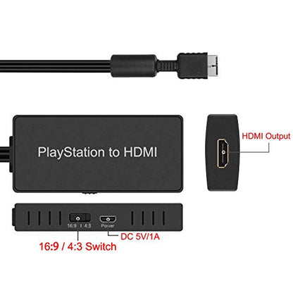 Y.D.F PS2 to HDMI Adapter PS2 HD-Link Cable Converter Support 4:3/16:9 Screen Aspect Ratio Switch Works for PlayStation 1/ PlayStation 2 HD Link Cable PS1 HDMI Adapter Converter