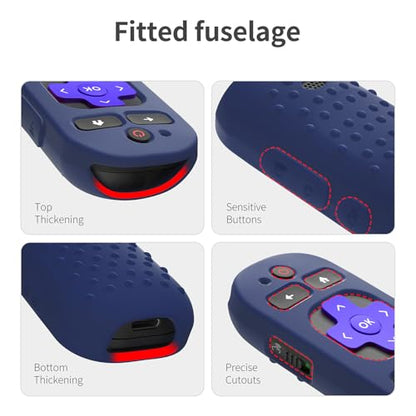Silicone Cover for Roku Voice Remote Pro 2nd Ed. Roku Remote Control RCB1R Protective Silicone Case Sleeve Shockproof Skin for Roku Remote with Lanyard (Dark Blue) - color: dark blue