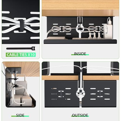 KEEGH 16 in Under Desk Cable Management Tray, Metal Cable Tary, 1 Pack | No-Drill Clamp Mount, Ventilation Holes, Cable Management Tray for Home Office, Gaming Desk, Standing Desk, Black - color: Black, size: 1 Pack
