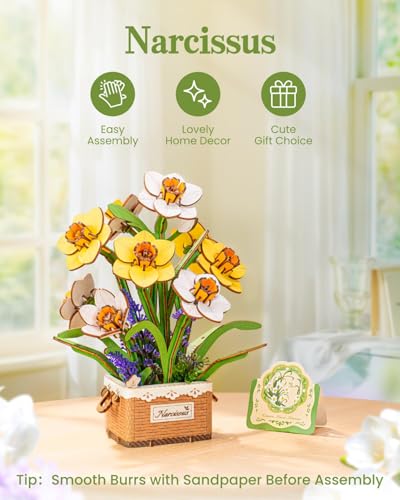 Rowood 3D Puzzles for Adults,Mother's Day DIY Wooden Flower Narcissus Craft Kit,Artificial Flower Botanical Collection,Christmas Birthday Decoration Centerpiece for Table - style: Narcissus