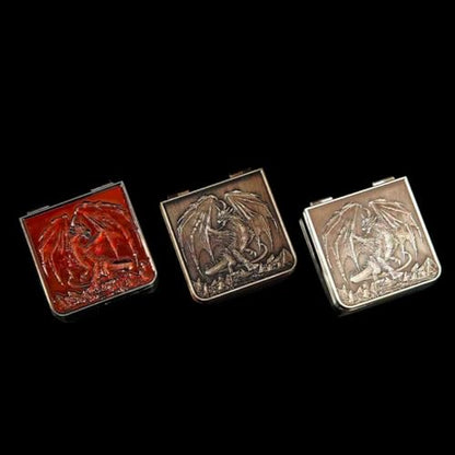 7 in 1 Spinner Metal DND Dice Set subitable for Dungeons & Dragons –Hand-Carved Dragon Design in Magnetic Iron Box （Copper） - color: Openable-copper