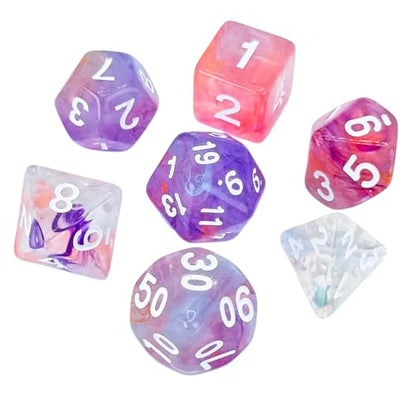 Pink DND Dice Set of 7pcs Polyhedral Dice (Pink Glow) | Acrylic Dice Set for TTRPGs, Dungeons and Dragons, Role Playing Games and Other Table Games– D20 System Dice - color: Pink Glow
