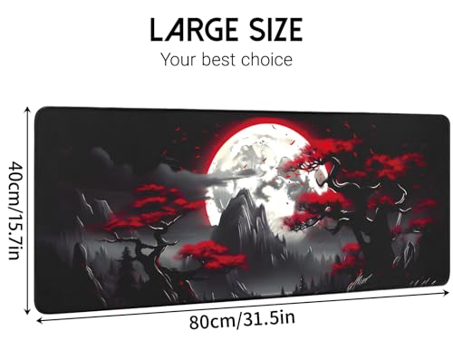FreeNook Large Gaming Mouse Pad, Anime Black Mousepad with with Non-Slip Base, Expanded Cool Desk Mat, Mountain Moon Scenery XL Keyboard Mat Suitable for Home Office,31.5 X 15.7 Inch - color: Trees Mountains, size: 31.5L x 15.7W inches