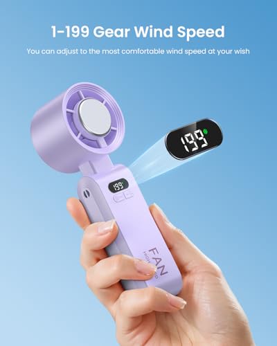 Handheld Portable Turbo Fan with Ice Cooler, Speed (1-199) 5500mAh Rechargeable Personal Fan,[20H Cooling Time] Mini Yet Powerful [20000 RPM] Small Pocket Fans for Travel/Outdoor/Home/Office, Purple - color: Purple