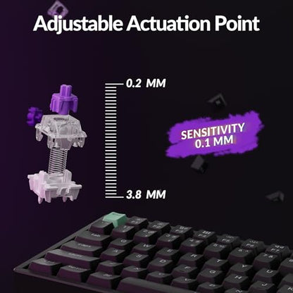 Keychron K4 HE 96% Wireless Hall Effect Keyboard with Number Pad, Rapid Trigger Magnetic Switches, QMK Launcher, 2.4GHz/Bluetooth/Wired, Mac & Windows, Aluminum Frame, Black (Shine-Through) - color: Standard Version Black