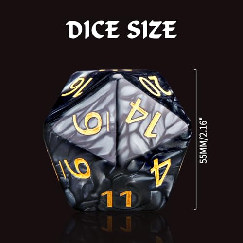 20 Sided DND Dice,D20 Giant Polyhedral Dice,55mm Titan Large Pearl Color D20 Dice,20 Sided Cube D&D Dice Set for Dungeons and Dragons, RPG, MTG Table Games(Black-Pearl Series) - color: D-20 Black