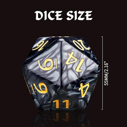20 Sided DND Dice,D20 Giant Polyhedral Dice,55mm Titan Large Pearl Color D20 Dice,20 Sided Cube D&D Dice Set for Dungeons and Dragons, RPG, MTG Table Games(Black-Pearl Series) - color: D-20 Black