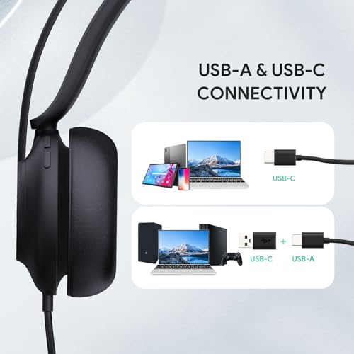 Yealink UH37 USB Headset with Mic,Wired Headset with Noise Cancelling Microphone for Computer PC Laptop VoIP Phone,USB-C/A Cable,Works with Zoom and Other Leading UC Platforms - color: Black,Stereo, style: UC Optimized