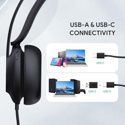 Yealink UH37 USB Headset with Mic,Wired Headset with Noise Cancelling Microphone for Computer PC Laptop VoIP Phone,USB-C/A Cable,Works with Zoom and Other Leading UC Platforms - color: Black,Stereo, style: UC Optimized