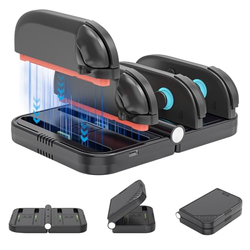 Foldable 4-Slot Charging Dock for Nintendo Switch 2, Portable Travel-Ready Charging Station with LED Indicators, Fast Charging for JoyCons Controllers (Black) - color: Black