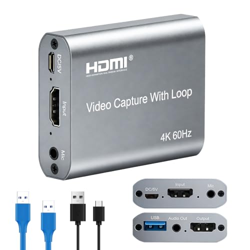 USB 3.0 HDMI Capture Card with 4K60 Input and Loop-Out, 1080P60 Ultra-Low Latency Game Capture for Streaming, Plug & Play with Mic/Audio Input, Compatible with PS5/Xbox/Switch/PC/OBS - color: UCH703 USB 3.0 4K HDMI Capture Card With Loopout