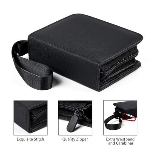 GEAoffice Small 1 Pocket Mini Trading Card Binder Holds 80 Cards, Black | Lightweight, 40 Removable Acid-free & Non-PVC Sleeves, Premium PU Leather, Zip Close Card Binder for TCG, MTG, Sports&Games - color: Black-Dia