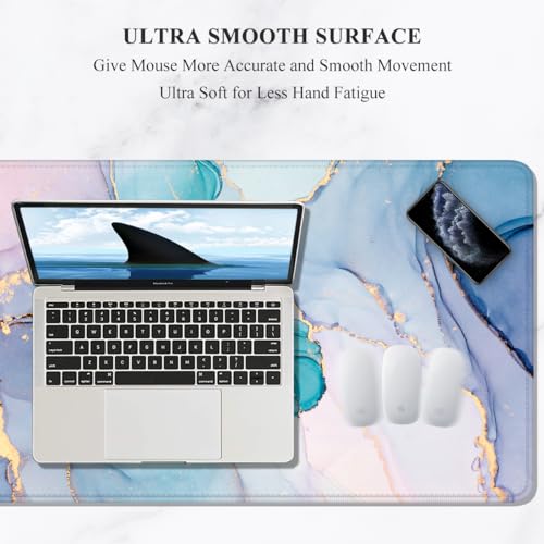 Auhoahsil Large Gaming Mouse Pad, Marble Theme XXL 35.4 x 15.7 in Desk Pad Stitched Non-Slip Rubber Long Computer Mousepad Thin Extended Full Size Desk Mat for Desktop Laptop Wireless Mice, Teal Pink - color: 06 Blue Pink Marble, size: 35.5L x 15.7W inche