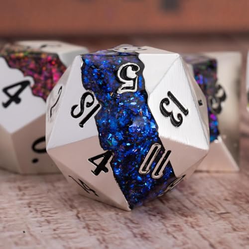 Polyhedral Metal Dice Set,7pcs Set Glitter Stripe DND Dice with Gift Box for RPG - color: Pearl Silver Seven Colors