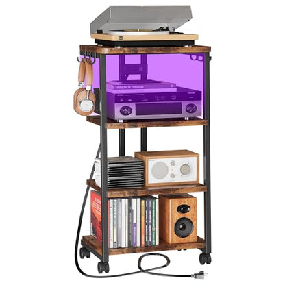 Homeiju AV Media Stand with Charging Station & APP-Controlled RGB Lights | Wooden Entertainment Center, Gaming & TV Stand, Storage for PS5/Xbox/Stereo & DVD Organizer