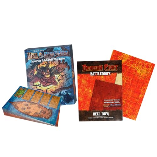 Dungeon Craft Battle Mats Bundle: Double-Sided Wet & Dry Erase DND Mat & Hell & Highwater, Custom Box, Water-Resistant, Tabletop RPG Essentials by 1985 Games (24"x33"/1" Grid)