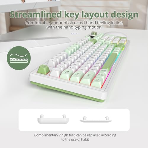 Owpkeenthy 96% Wireless Green Keyboard with Knob, 98 Keys Silent Gasket Mouted Mechanical Feeling Membrane Gaming Keyboard 3-Mode Wired/Bluetooth 5.0/2.4G for Win/Mac(98 Green) - color: 98 Green
