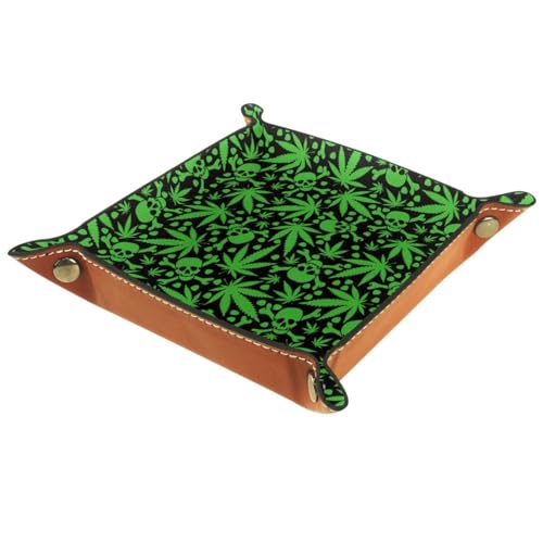 Green Leaves Skulls Dice Tray PU Leather Dice Rolling Tray Folding Dice Holder for Dice Games, Like RPG, DND and Other Table Games - color: Multi 10